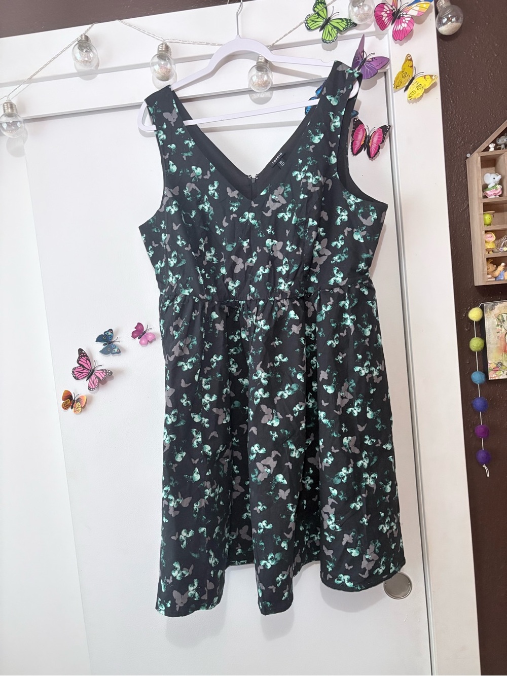 torrid Black Dress with Mint-Green and Gray Butterfly Print